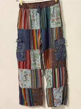 Kathmandu Multicolor Patchwork Waistband Pants 100% Cotton Boho